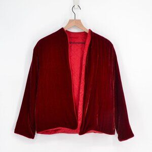 Vintage Bloomingdale's Velvet Quilted Open Front Reversible Jacket Burgundy S